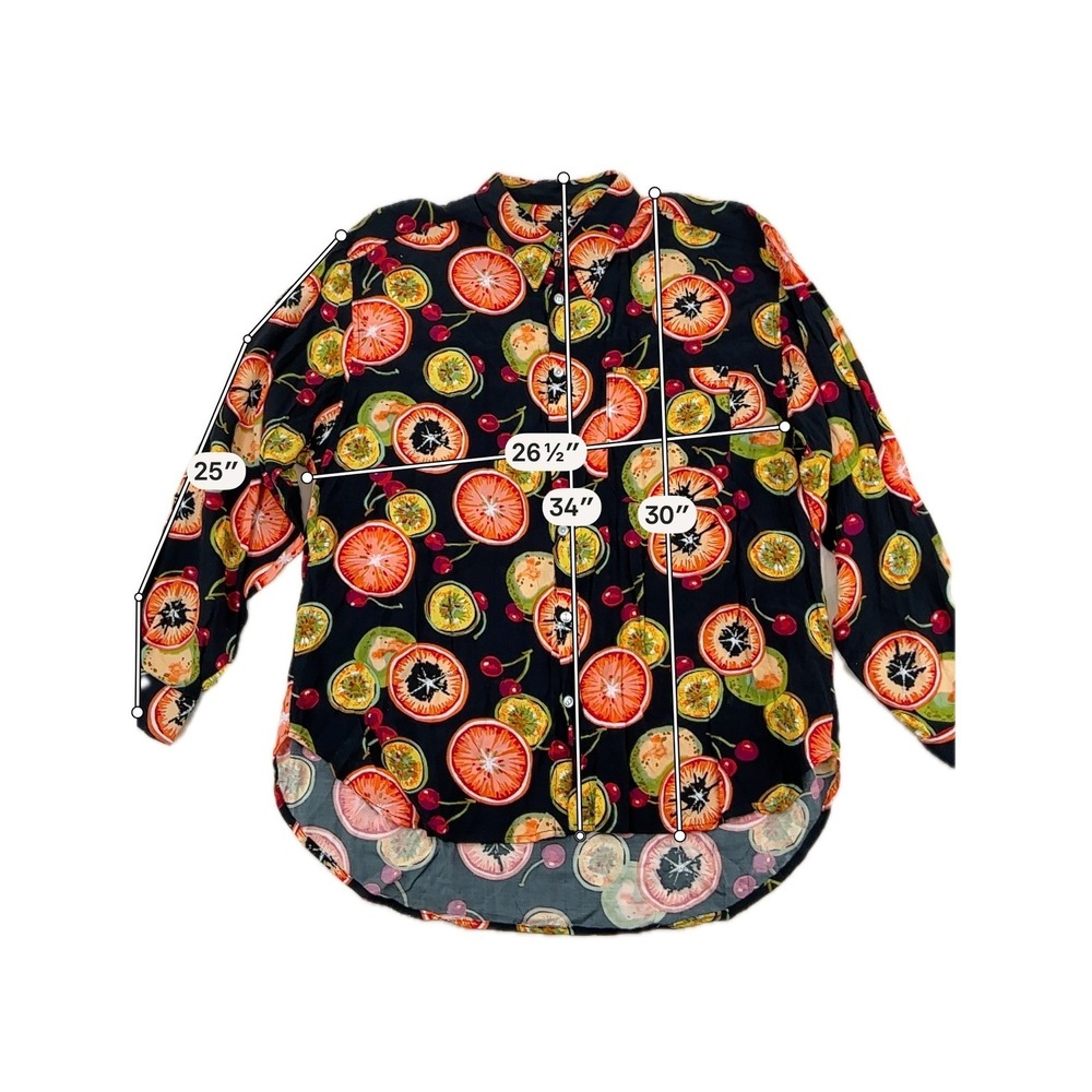 Mens Tarocash Retro Fruit Print Button Down Shirt L Black Tropical Viscose Rayon - Picture 4 of 7